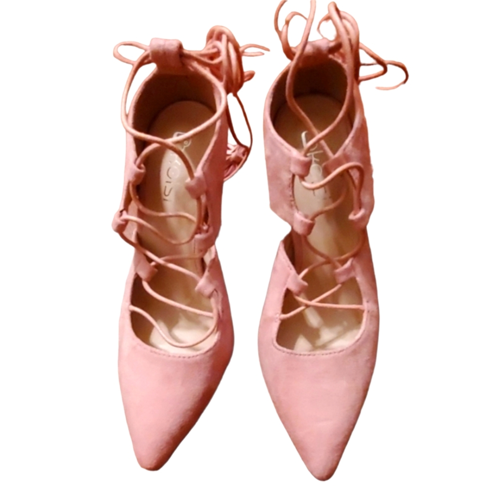 Kelsie 37 Pink Heels Pointed Toe Laceup